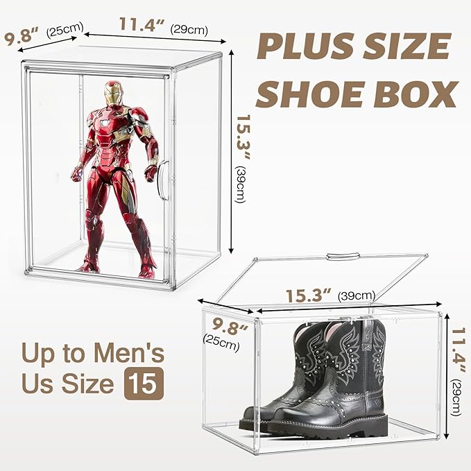 Tall Boot Storage Box Super Large Boot Storage Organizer for Closet Clear XX-Large Acrylic Dispaly Case with Magnetic Lids for Shoe,Helmets,Figures