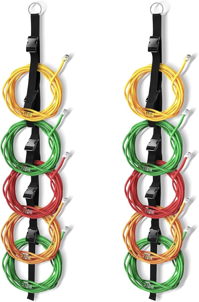 2 Pcs Extension Cord Organizers and Storage Garage Extension Cord Holder with 5 Slots Organizer Black Cord Organizer Straps for Vertical Space Cable Hose Rope String Lights