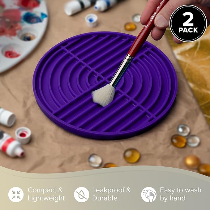 Silver Brush Limited 9061 Silver Essentials Round Brush Cleaning Mat, Water-Based Media Silicone Brush Cleaner For Studio, Travel, and Plein Air, 2 pack