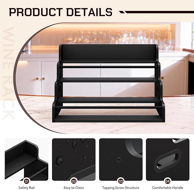 19.6”W x 15.74" D x 12.5" H Inches Versatile 4-Step Coffee Syrup & Water Bottle Organizer Rack Multi-Functional Retro Display Shelf for Kitchen or Bar, Holds Liquor & Spirits, Black