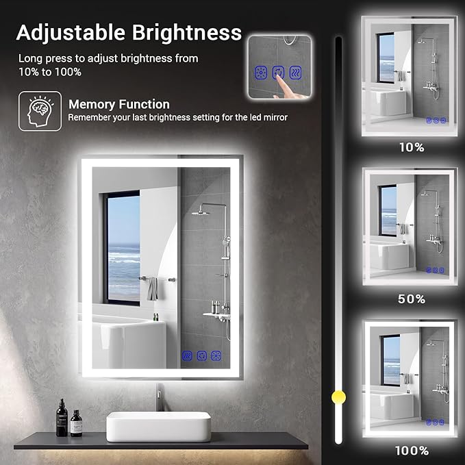 32"x24" LED Bathroom Mirror with Lights Front & Backlit Smart LED Mirror Bathroom Lighted Vanity Mirror Wall-Mounted Design Stepless Dimmable Anti-Fog Shatterproof Memory Function