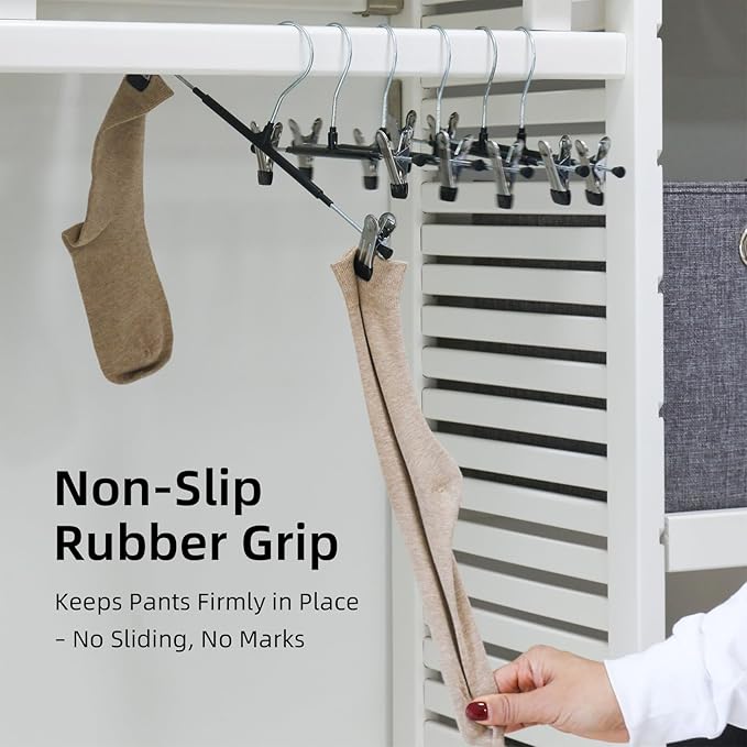 30 Pack Pants Hangers with Clips, 12 Inch Adjustable Skirt Hangers, Space Saving Non-Slip Clip Hangers with 360° Swivel Hook for Jeans, Shorts, Socks, Scarves