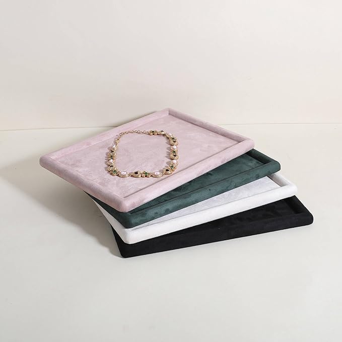 Rectangle Jewelry storage organizer plate, Velvet Jewerly display tray, Empty showcase tray for Necklace Bracelet Ring Earring【Pink-Medium, 11.8 x 8.7 in 】