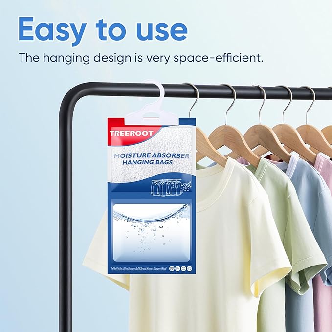 32 Pack Moisture Absorbers for Closet, 6.4OZ Hanging Closet Dehumidifier Bags, Hanging Humidity Absorber in Wardrobes, Kitchens and Bathrooms, Fragrance Free Portable Moisture bags