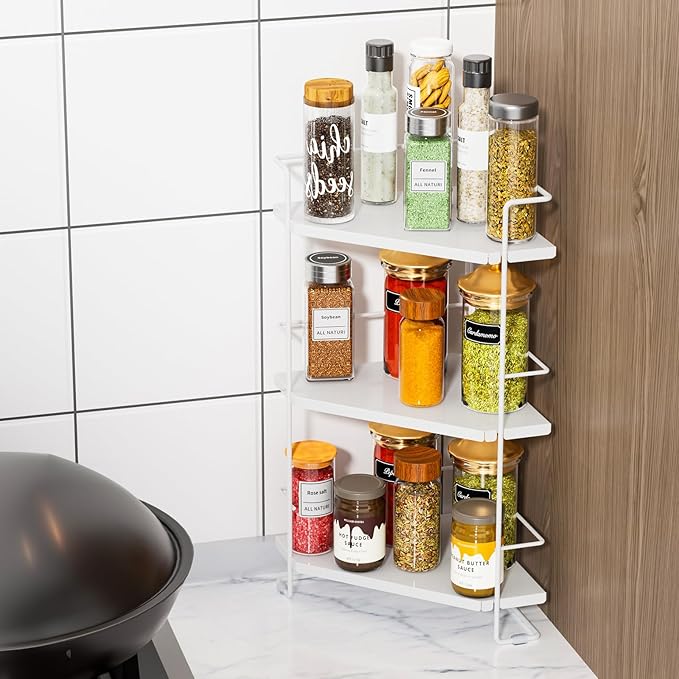 3-Tier Bathroom Countertop Organizer, Bathroom Organizers and Storage for Bathroom, Kitchen Counter, Corner Storage Shelf for Bedroom Storage Makeup Skincare Perfume (White)