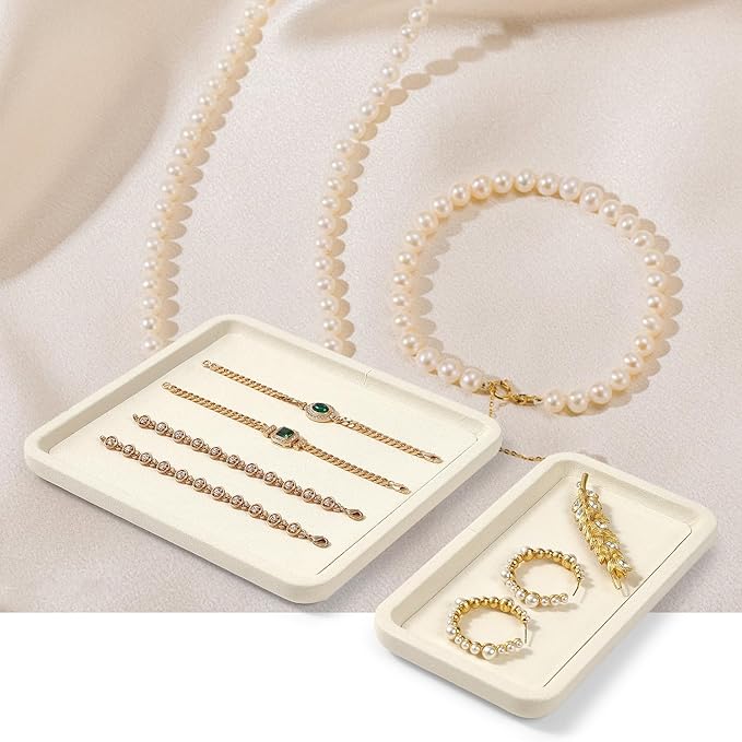 Oirlv Microfiber Jewelry Display Tray Jewelry Display Flat Tray for Rings Earrings Necklace Bracelet Jewelry Photograph Display Catchall （M,Creamy-White）