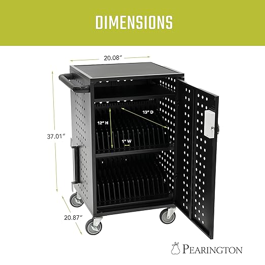 Pearington 30 Device Charging Cart with Electric Key Card Lock, Charger Organization, Cable Management, Laptop-Chromebook Charging Mobile Storage Station, Black