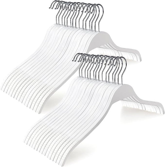 TOPIA HANGER Slim Wooden Hangers with Extra Soft Non-Slip Rubber Grips, 30-Pack High-Grade Fashion Hanger No Shoulder Bump for Sweaters, Hoodies, Jacket, Dress, Coat (White) -CT15W30
