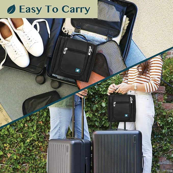 PAVILIA Toiletry Bag Travel Bag for Women Men, Hanging Cosmetic Organizer, Water Resistant Makeup Bag for Accessories Toiletries, Large Travel Essentials Kit (Black)