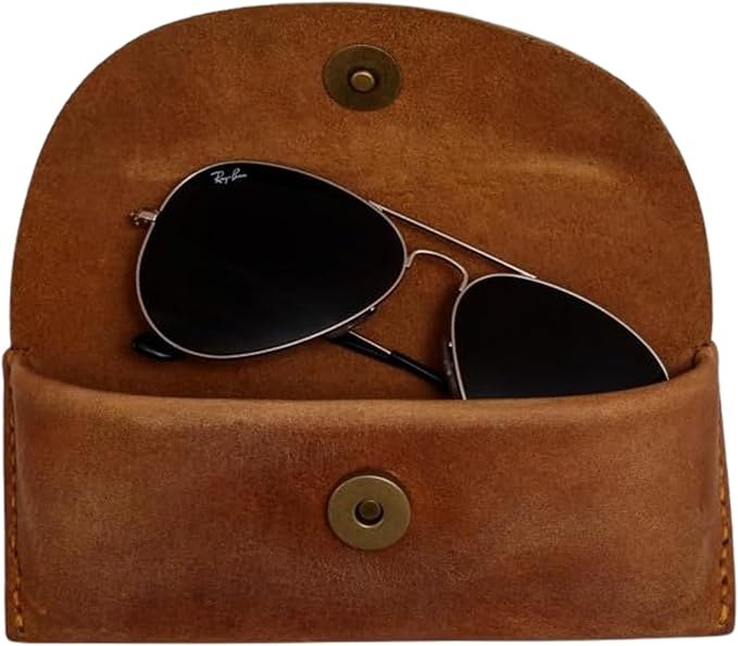Leather Sunglasses Case Genuine Leather Eyeglass Case Soft Glasses Pouch Reading Glasses Case for Men & Women