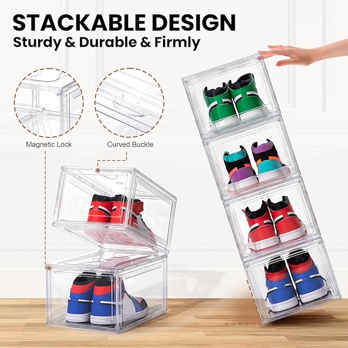 6 Pack Acrylic Shoe Boxes,Clear Plastic Stackable Sneaker Box,Shoe Containers,Shoe Display Case,Sneaker Storage,Fits Up to Size 15