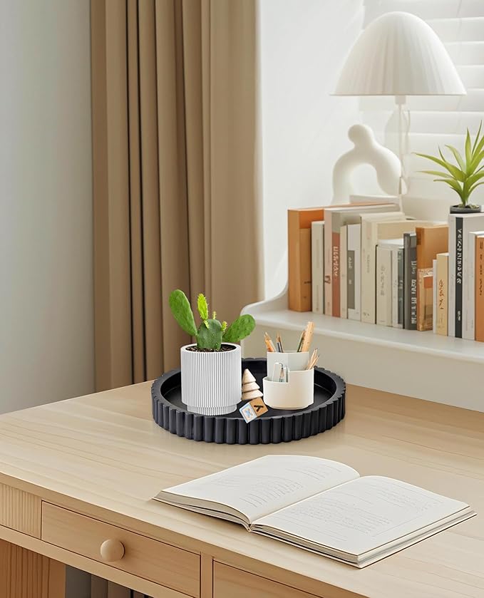 Round Decorative Tray for Coffee Table, Modern Round Coffee Table Tray for Home Decor, Table Centerpieces Serving Tray for Living Room, Office, Dining Room, Kitchen Island（Black）