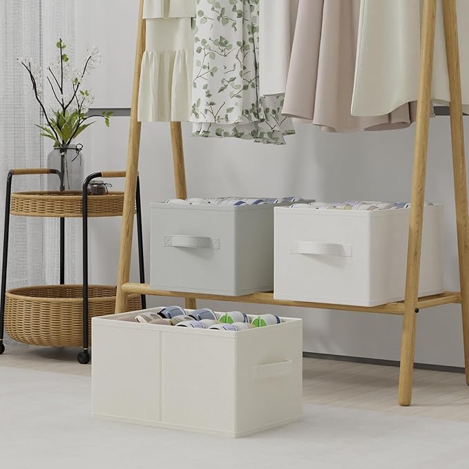 2 Pack Cube Shoe Organizer, Fits Up to 24 Pairs, Foldable Space-saving Storage Container Bins, Closet Organizers System with Reinforced Handles, 16.5 x 12.6 x 10.2 In, Beige, XSNX02BE-2