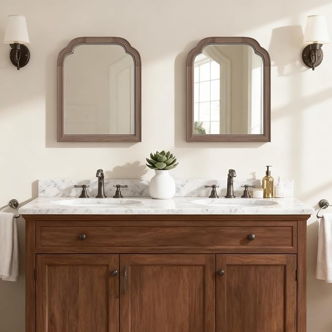 HOMECOOKIN Wood Bathroom Mirrors for Wall Mounted, 16" x 20" Rustic Wood Frame Wall Mirrors Decorative for Living Room or Bedroom Vanity Mirror (Walnut) B