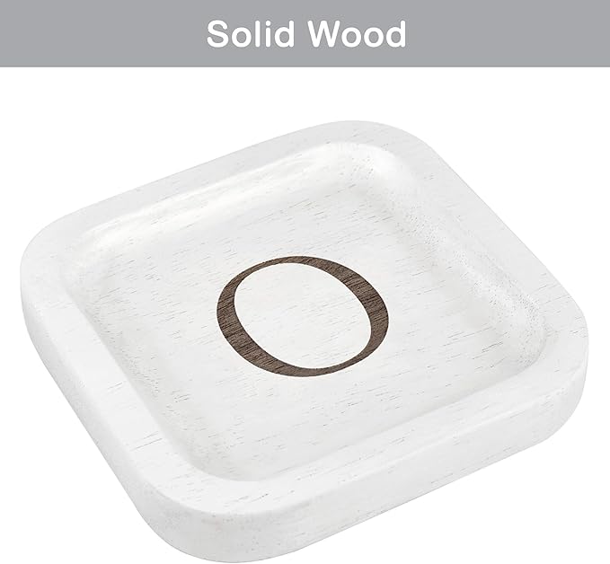 I'm Wooden Personalized Letter Catchall Valet Tray Trinket Dish Jewelry Tray Key Bowl Decorative Plate Organizing Ring Earrings Necklaces Bracelet Watch Coins Wallet Holder (6"x6" Sq White O)