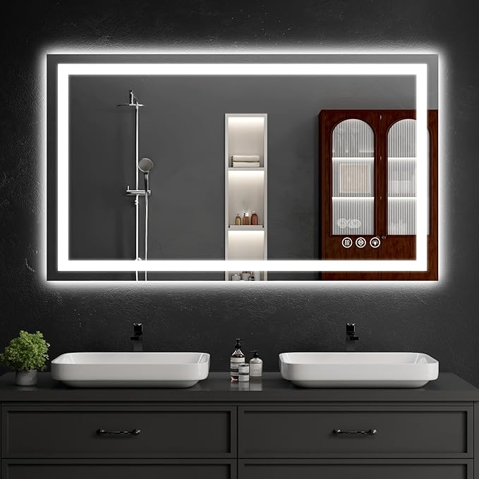 55"x30" LED Bathroom Mirror with Lights, Dimmable，Anti-Fog，Bathroom Vanity Mirror for Wall, Backlit + Front Lit, Memory Function, Shatter-Proof，Tempered Glass