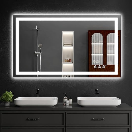 55"x30" LED Bathroom Mirror with Lights, Dimmable，Anti-Fog，Bathroom Vanity Mirror for Wall, Backlit + Front Lit, Memory Function, Shatter-Proof，Tempered Glass