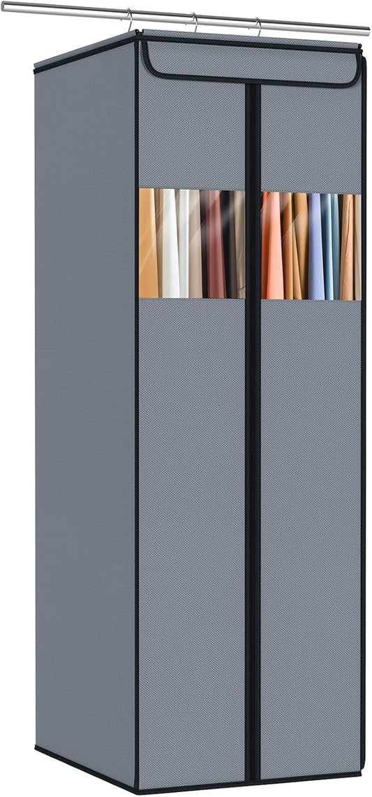 Zilink Garment Bags for Hanging Clothes 54" Hanging Storage Bags for Clothes with Clear Window Space Saving Garment Covers for Suits, Coats, Dresses, Grey