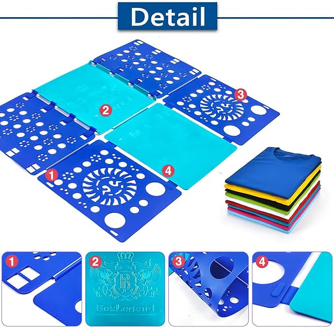 BoxLegend Version 3 Shirt Folding Board t Shirts Clothes Folder Durable Plastic Laundry folders Folding Boards Helper Tool for Adults and Children (Blue & Turquoise)