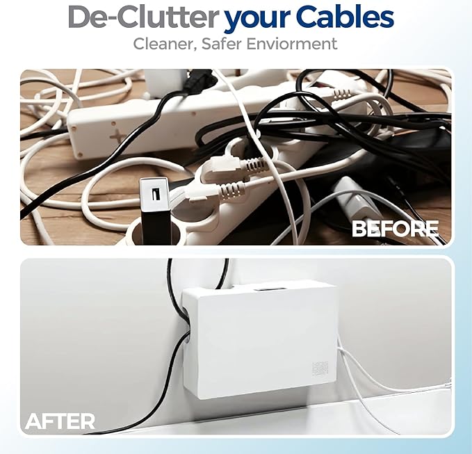 Cable Management Box with Included Mounting Hardware – ABS Cord Organizer (12,7 x 7,8 x 4,5 in) | Heat-Tolerant Power Strip & Cable Storage | Wall-Mountable or Floor Use