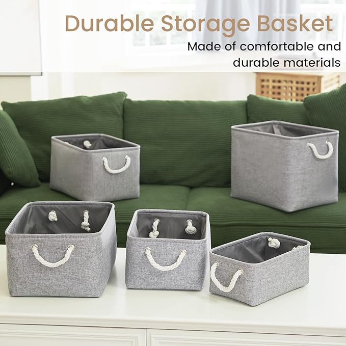 Storage Baskets for Shelves 11.8x7.9x5.2 Inch, Foldable Fabric Storage Bins with Handles, Small Storage Baskets for Organizing Closet, Office, Home Organization (1-Pack, Gray)