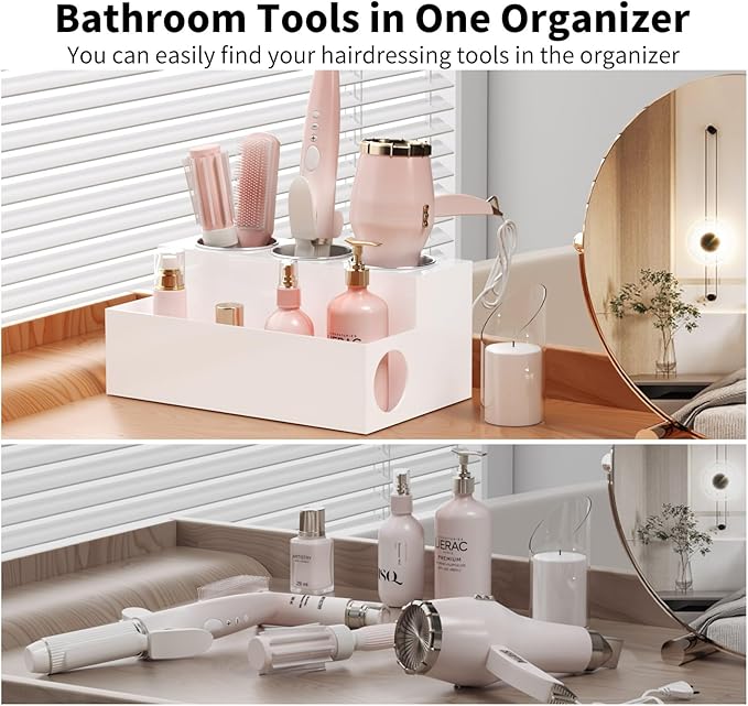 NIUBEE Acrylic Hair Styling Tool Organizer and Holder - Bathroom Countertop Storage for Blow Dryers, Accessories, Makeup, and Toiletries