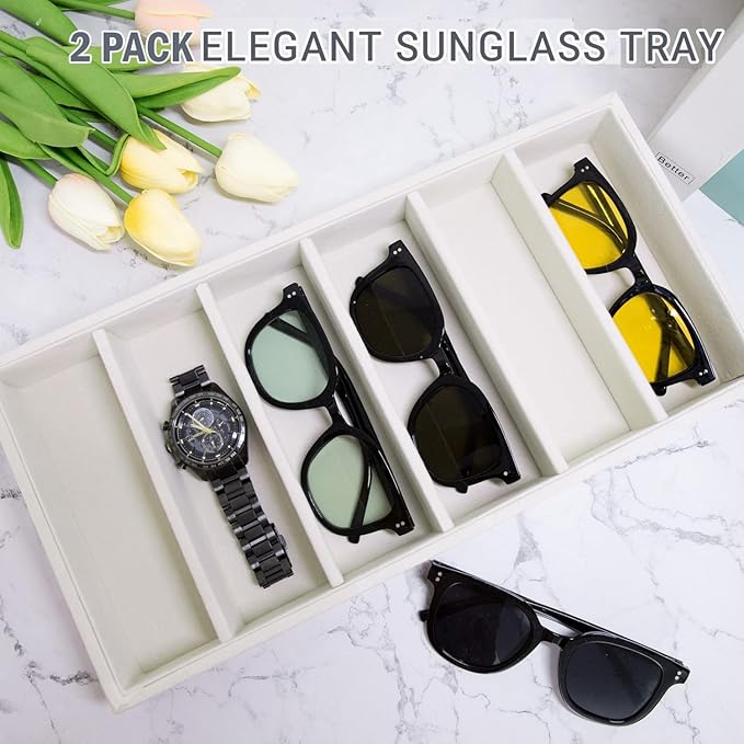 2 Pack Sunglasses Organizer Storage Glasses Holder Velvet Jewelry Tray, Glasses Organizer Eyeglasses Sunglasses Tray for Jewelry Display Watch