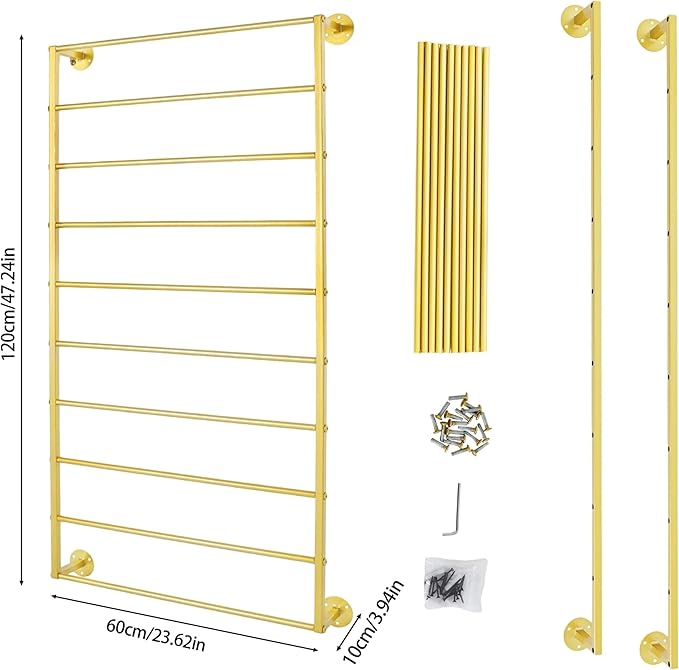 10-Layer Wall Mounted Display Rack, Tie & Scarf Rack Belt Towel Holder Wrapping Paper Ribbon Organizer Metal Shelving Scarves Belts Necktie Hijab Stand for Home, Retail Stores, Flower Shop