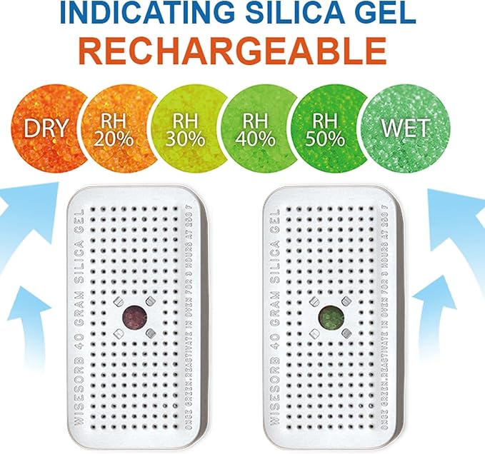 40 Gram Pack of 5 Silica Gel Canister, Gun Safe Dehumidifiers (Orange to Green), Reusable Desiccant Moisture Absorber for Car, Closet