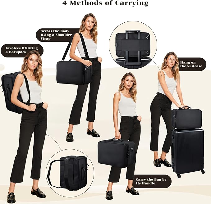 Costravio Makeup Bag Organizer Large Makeup Case Backpack Professional 2 Layers Cosmetic Storage Organizer Brush Slot with 3 Clear Set Bags for Makeup Artists with Shoulder Strap Adjustable Dividers
