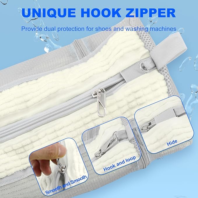 Shoe Washing Machine Bag, Laundry Shoe Bag with Side External Network for Washer and Dryer Reusable Shoe Cleaning Bag for Sneaker Tennis Unstain Cleaner Kit (2pc-white)
