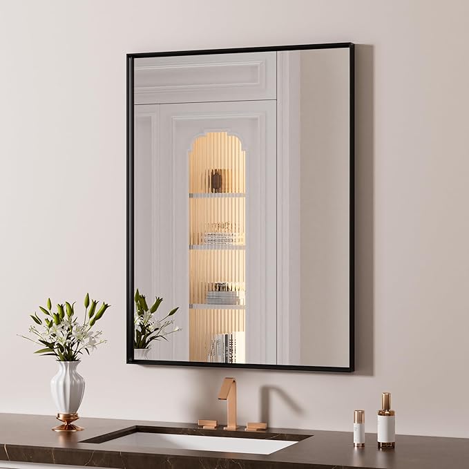 LOAAO Black Bathroom Mirror 22"X30" for Wall, Rectangle Bathroom Vanity Mirror, Hangs Vertically or Horizontally, Easy to Install, Modern Design