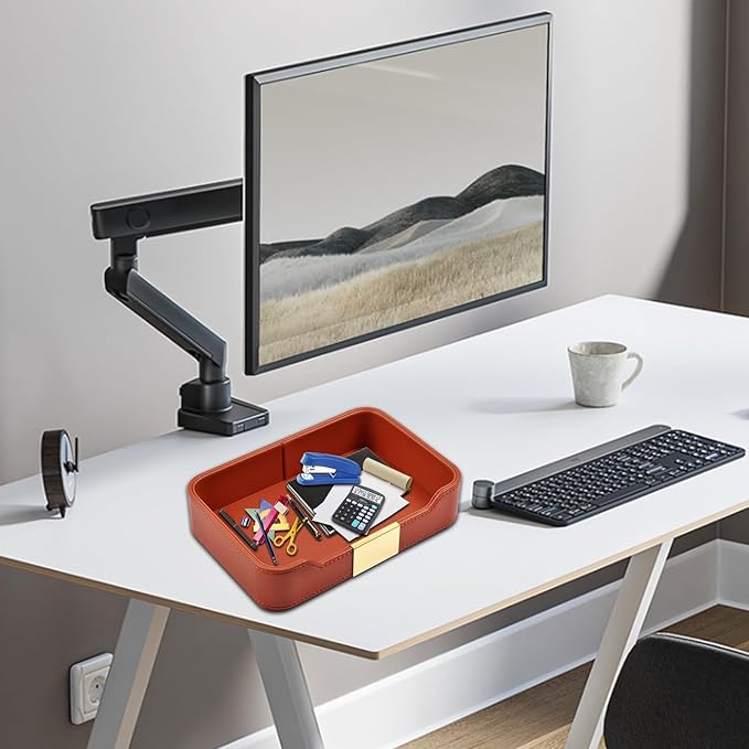 Leather Jewelry Tray Desktop Storage,Luxury Perfume Tray Nightstand Organizer Entryway Decorative Tray,for Jewelry Watch Cosmetics Keys Phone Wallet Home & Office Accessories,Orange