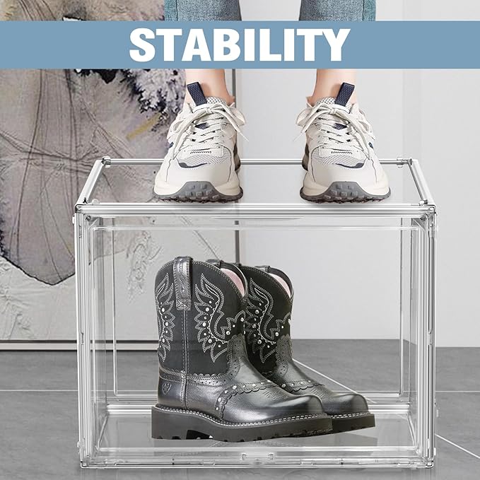 1 Pack XXX-Large Clear Tall Boot Storage Box 17.7''x13''x13'' Acrylic Display Case with Magnetic Lid Handbag Organizer Clear Storage Bins for Trophy, Helmet, Tall Boots, Figure Collectibles