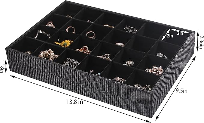 Julysky 2 Pack 24 Grids Jewelry Organizer Trays Ring Earring Display Stand for Selling, Black Velvet Necklace Holder Box Bracelet Case
