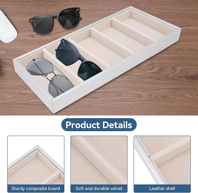 Velvet Glasses Box Tray, Stackable Glasses Display Tray Jewelry Organizer Trays for Glasses and Watch Holder Organizer Tray(Grey)