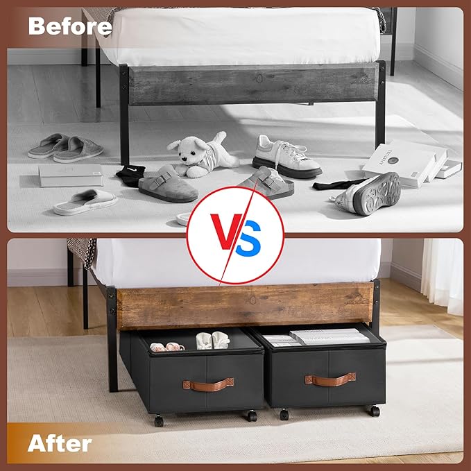 Under Bed Storage Containers with Wheels 9.5 inches Higher Under Bed Storage XXXL Underbed Shoes Blankets Clothes Storage Organizer 2 Pack Under the Bed Storage for College Dorms Bedroom Nursery Rooms