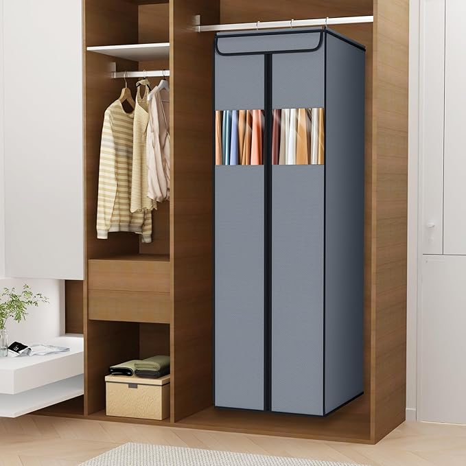 Zilink Garment Bags for Hanging Clothes 54" Hanging Storage Bags for Clothes with Clear Window Space Saving Garment Covers for Suits, Coats, Dresses, Grey
