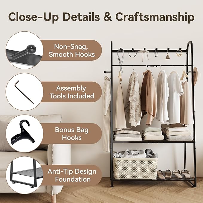 KAFAHOM Purse Organizer for Closet, Heavy Duty Coat Rack freestanding for Entryway, Oversized Bag Shelf, Purse Holder for Hanging Strap Handbags, Clothing, Ideal Storage for Small Space Solution