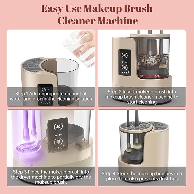 Electric Makeup Brush Cleaner Machine With Makeup Brush Dryer-Holder-Portable Automatic USB Cosmetic Brushes Cleaner Tool for All Size Beauty Makeup Brush Set,Eyeshadow, Blush Brush (brown)