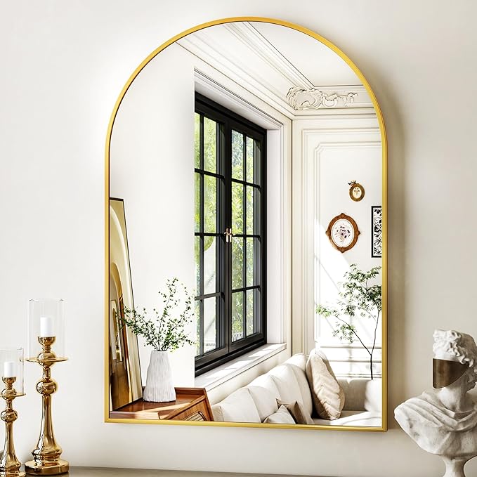 24"x36" Gold Arched Bathroom Mirror - Wall Mirror for Bathroom, Metal Frame Vanity Mirror, Dresser Mirror, Arch Decorative Mirrors for Living Room, Bedroom, Entryway, Mantle