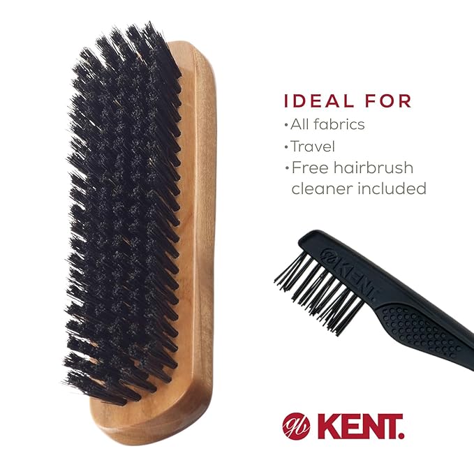 Kent CC2 Finest 100% Handcrafted Clothes Brush: Black Boar Bristle & Nylon Mix with Cherrywood Handle - Travel-Size Lint/Fuzz Remover for Cashmere, Wool, Silk; Suede Brush & Pet Hair Lint Roller