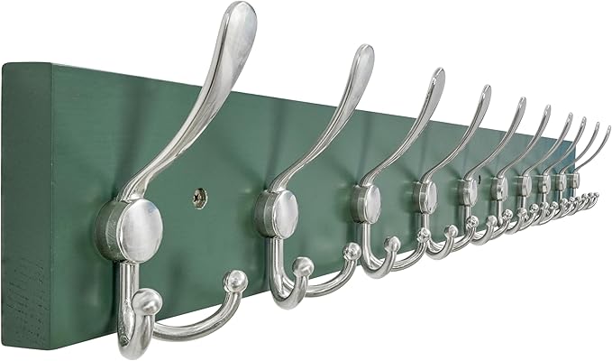 SKOLOO Creations Forest Green Solid Wood Wall Mounted Coat Rack, 10 Hooks, 38-1/8" Long - Kitchen, Mudroom, Entryway, Bathroom - Includes Mounting Hardware, Wall Coat Hanger, Towel Rack