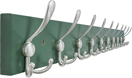 SKOLOO Creations Forest Green Solid Wood Wall Mounted Coat Rack, 10 Hooks, 38-1/8" Long - Kitchen, Mudroom, Entryway, Bathroom - Includes Mounting Hardware, Wall Coat Hanger, Towel Rack