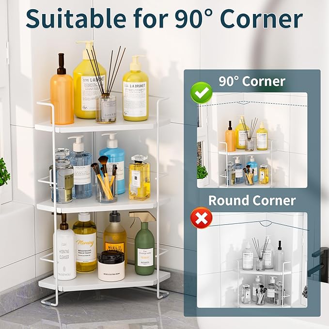 3-Tier Bathroom Countertop Organizer, Bathroom Organizers and Storage for Bathroom, Kitchen Counter, Corner Storage Shelf for Bedroom Storage Makeup Skincare Perfume (White)