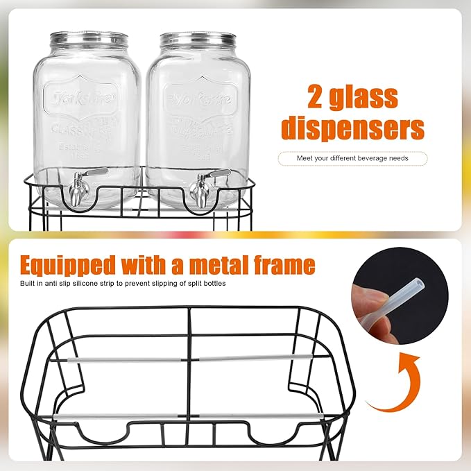 DD&HAPP Glass Drink Dispensers For Parties.1.2 Gallon Beverage Dispensers With Stand And Stainless Steel Spigot.Party Drink Dispenser For Punch,Iced Tea,Ideal for Weddings,Events,Buffet&Home Use.