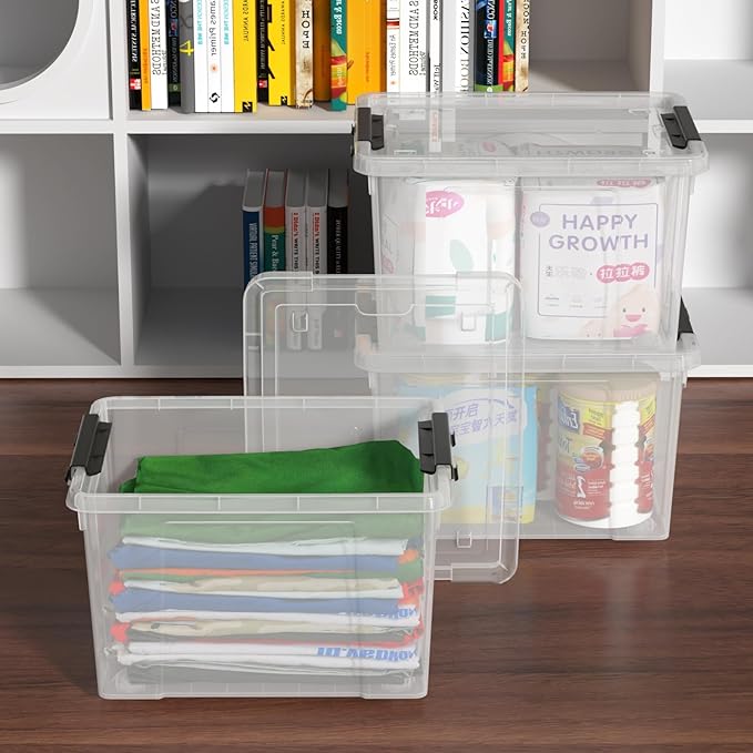 4-Pack 22 Quart Plastic Storage Bins with Lids, Plastic Latching Storage Box with Wheels, Clear