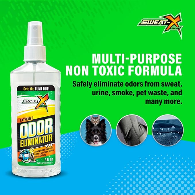 SweatX Extreme Odor Spray - Multipurpose No-Wash Deodorizer - Ideal for Shoes and Gym Clothing - Victory Scent (8 fl oz)