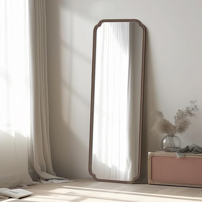 WallBeyond Full Length Mirror Wall Mounted 65"x22", Rustic Wooden Frame Floor Mirror, Large Full Body Mirror for Bedroom, Leaning or Hanging Against Wall (Walnut Solid Wood)