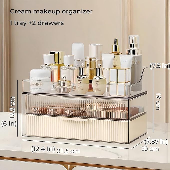 Makeup Organizer Countertop Large Cosmetic Display Cases Cosmetic Organizer Skin care Organizer, 2 Drawers